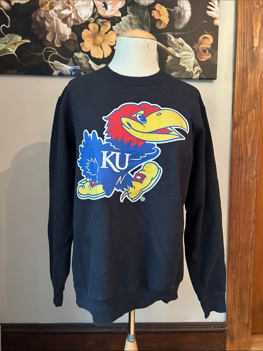 Black KU Jayhawk Graphic Crewneck Sweatshirt